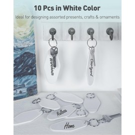 Uniclife 10 Pcs Blank Hotel Keychain Tags, Vintage Motel Keychain with Key Rings, White Plastic Rhombus Keychains, Retro Key Tags Labels for DIY Keychain Craft Ornament and Luggage Tag