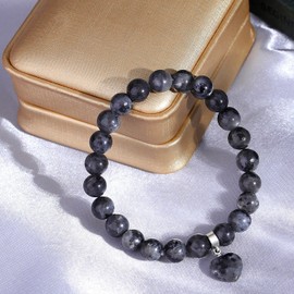 XianNVXi Moonstone Black Labradorite Healing Bracelet, Heart Bracelet for Women, 8mm Stone, Jewellery Gifts for Her
