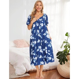 Bloggerlove House Dress with Pockets Moomoo Dresses for Women Nightgown Patio Dresses Mumu Dresses for Older Women