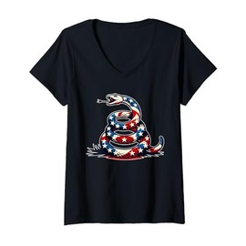 Gadsden Flag Don't Rattlesnake Tread American USA Flag Stars V-Neck T-Shirt
