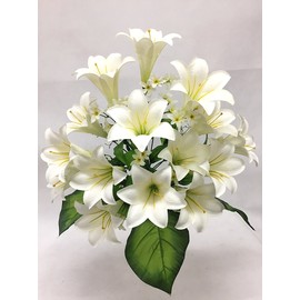 Silk Flower Garden Silk Flower Garden 15 Heads Easter Lily Bouquet, Cream