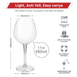 HAHASHOW Unbreakable Stemmed Wine Glasses - 100% Tritan Plastic, Dishwasher Safe for Red & White Wine Glass 500ML - Set of 6, Perfect for Camps and Parties