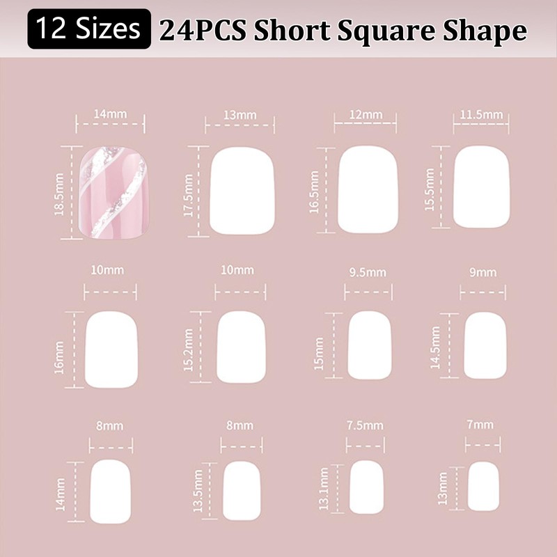 24pcs Square False Nails Short - French Tip Press on