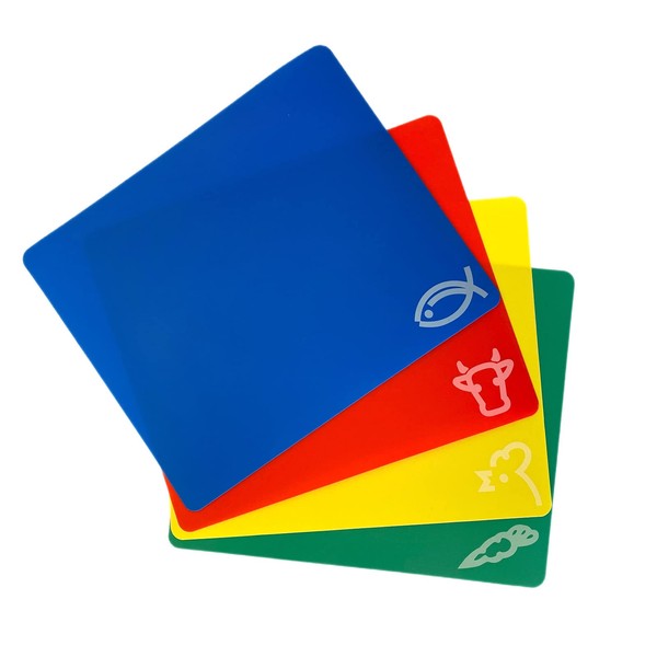 4pc Cutting Boards Flexible Plastic Color Coded Mats Food Icons