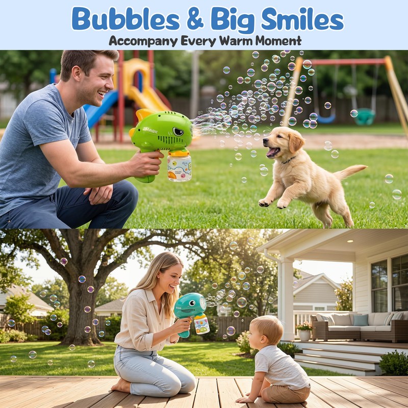 2 Pack Dinosaur Bubble Guns, Automatic Bubble Blower & 4
