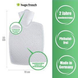 Hugo Frosch Classic Hot Water Bottle 1.8 L Flannel Cover Checked Denim Blue