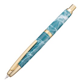 Jinhao 10 Press Fountain Pen with Box, Marble Blue Retractable Extra Fine Nib with Ink Converter Set (Golden Clip)