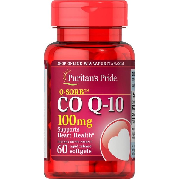 Q-Sorb CoQ10 100mg, Supports Heart Health,60 Rapid Release Softgels by Puritan's Pride,Red,60 Count (Pack of 1),15593