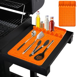Waritili Silicone Griddle Tools Mat for Blackstone, 100% Food Grade Silicone Spatula Mat with Drip Pad, Dishwasher Safe, Suitable for Multiple BBQ Grill (1, Orange)