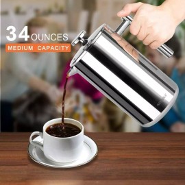 Secura Stainless Steel French Press Coffee Maker 304 Grade Stainless