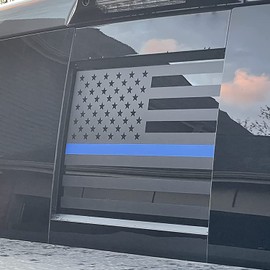 HHLOU for Dodge Ram Back Middle Window （Blue Line）Decals，American Flag Decals Rear Sliding Window Sticker for 2009-2018 Ram 1500 2500 3500 (09-18, Blue Line)