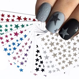 Star Nail Art Sticker Decals Nail Art Supplies 3D Self-Adhesive Nail Stickers Nails Slider Stars Stickers for Nails Glitter Shiny DIY Decoration Manicure Tips 10 Sheets