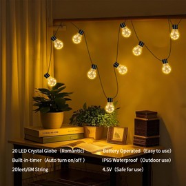 20 Hanging Bulb Battery Operated String Lights, 100 LED Vintage Battery Outdoor Lights for Patio, Waterproof Indoor Outdoor String Lights for Bedroom, Patio, Camping, Wedding, Party Decor