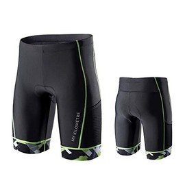 MY KILOMETRE Triathlon Shorts Mens 9" | Easy Reach Leg Pockets | Chamois for Long-Distance Tri Race Cycling Shorts Black-Green