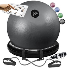 Millenti Exercise Ball Chair - Yoga Ball Chair Stability Base Ring Kit & Fitness Resistance Bands for Home, Gym Bundle, Pilates Ball, Office Chair, Birthing Ball - Workout Chart, YB2LGY