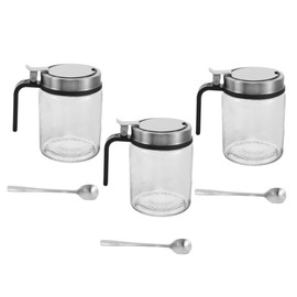 KICHOUSE 3 Sets Glass Spice Containers with Lids and Spoons Stainless Steel Cap Seasoning Organizer for Kitchen Countertop Easy Access Storage for Home Professional Use