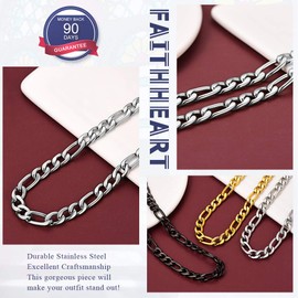 FaithHeart Women's Men's Chain, 3 mm/5 mm/8 mm Stainless Steel Figaro Chain in Silver/Black/Gold, Classic Figaro Chain Necklace 45 cm - 75 cm Long, Chains for Birthdays, Father's Day, Christmas,