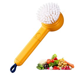Vegetable Cleaner Brush Yellow Fruit Scrubber Brush Good Grip Long Handle Food Cleaning Brush Multifunctional Kitchen Gadgets with Peeler Veggie Wash Brush 2-in-1