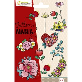 Avenue Mandarine CC051C Tattoo Mania Pack 1 Sheet of 16 Tattoos Ideal from 5 Years Flowers 1 Pack