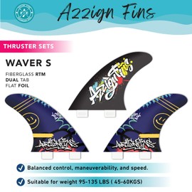 Thruster Surfboard Fins - Fins for Surf Boards, Honeycomb Fiberglass Key, Single and Dual Tab, Quick Release Slide in Center Fin (3 Fins)