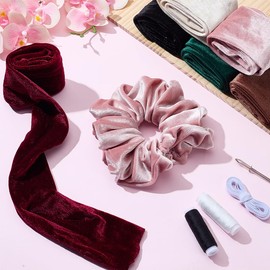 PLIGREAT 12 Pieces Velvet Hair Scrunchies Making Kit DIY Elegant 6 Colors Hair Ties Elastic Hair Bands for Women Ponytail Holders Handmade Crafts DIY Hair Scrunchies Supplies