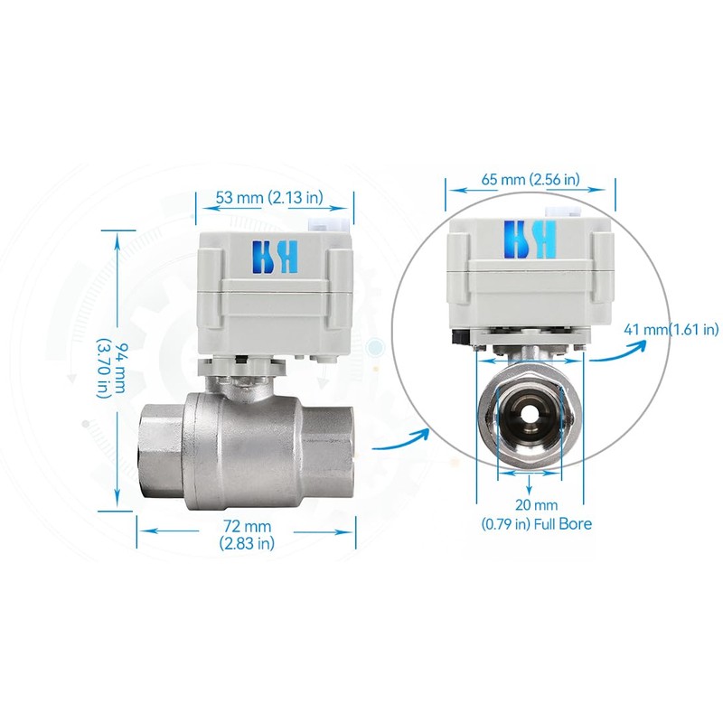 HSH-Flo 3/4" DN20 NPT 2 Way 12VDC 24VAC/DC Stainless Steel