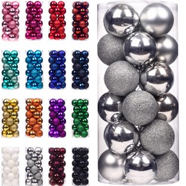 Emopeak 24Pcs Christmas Balls Ornaments for Xmas Christmas Tree - Shatterproof Christmas Tree Decorations Hanging Ball for Holiday Wedding Party Decoration (Silver, 1.57"-4CM)