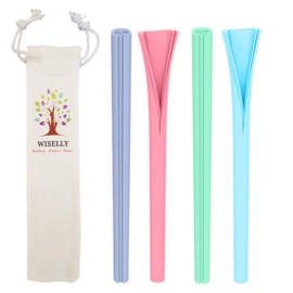 Openable Reusable Large Smoothie Straws with Carry Pouch (4 Large + 1 Pouch) for Thick Smoothie Milkshakes Slushy - Dishwasher Safe, Flexible Easy to Clean, Dry with No Brush Needed (Random Colors))