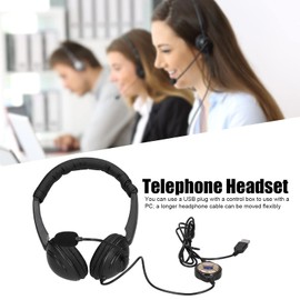 USB Telephone Headset, USB Headset with Microphone Noise Cancelling, Computer Headphone for Laptop, PC, for Skype, Zoom, Webinar, Call Center, Office