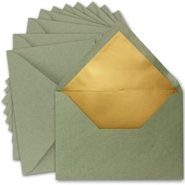 50x DIN C5 envelopes 15.6 x 22 cm made of kraft paper in green with gold silk lining - wet glue - blank envelopes made of recycled paper - UmWelt series