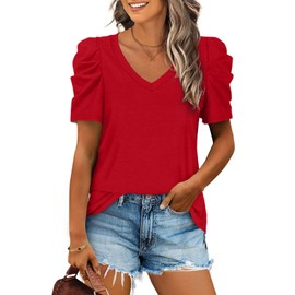 Oversized T Shirts for Women V Neck Short Sleeve Plus Size Tops Cute Spring Clothes Red Shirts XL