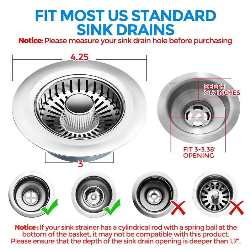 zaa Kitchen Sink Drain Strainer - Kitchen Sink Stopper,Stainless Steel