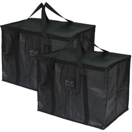 2 Pack Soft Cool Bag, 40L Cooler Bag Box, Insulated Reusable Grocery Shopping Bag, Thermal Food Delivery Bag, Insulated Picnic Lunch Bag for Camping BBQ Shopping Fishing Outdoor Activities (Black-L)