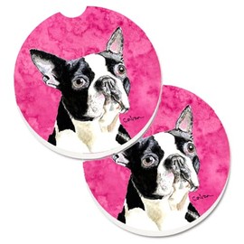 Caroline's Treasures Pink Boston Terrier Set of 2 Cup Holder Car Coasters , 2.56, Multicolor