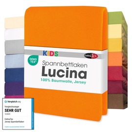 CelinaTex Lucina Jersey Fitted Sheet for Kids, Double Pack, 60 x 120 cm - 70 x 140 cm, Orange, 100% Combed Cotton, Super Soft, Elasticated, Stretch, Oeko-Tex