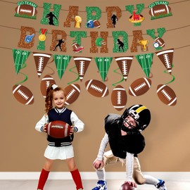 Football Birthday Party Decorations Football Happy Birthday Banner Football Party Hanging Swirls Football Honeycomb Centerpieces Table Toppers for Super Bowl Sport Theme Touch Down Birthday Party
