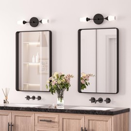 Keonjinn 2-Pack Black Framed Mirrors for Bathroom 22 x 30 Inch Rounded Rectangle Wall Mirror, Matte Black Farmhouse Bathroom Vanity Mirror with Seamless Metal Frame, HD Tempered Glass