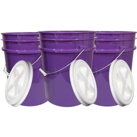 House Naturals 5 Gallon Purple Food Grade BPA Free, Made in USA, Plastic Bucket with Screw On Air Tight lid, (Pack of 3) (Purple Buckets with White Lids)