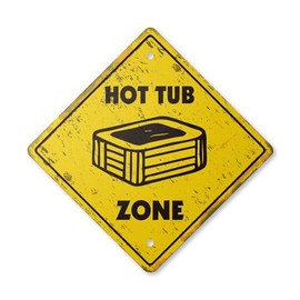 Hottub Vintage Crossing Sign Zone Xing | Indoor/Outdoor Plastic | 14" Tall Rustic New Caution Party spa Swimming Pool Owner Swim