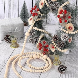 TENOL Christmas Wood Bead Garland Xmas Tree Ornament 3.6M Long Accessories Retro Style Christmas Tree Hanging Decoration for Gifts