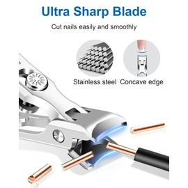 IDEEEPAN Nail Clippers for Men Thick Nails - Heavy Duty, Ultra Sharp, Anti-Splash Fingernail and Toenail Clippers with Catcher for Seniors & Adults (Silver)