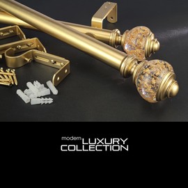 ILAISIHOME Single Curtain Rod Set:1-1/8 inch Diameter Adjustable Gold Curtain Rods with Clear Gold Foiled Finial,36-72 inch,Standard Single Drapery Rod for 1 Pack