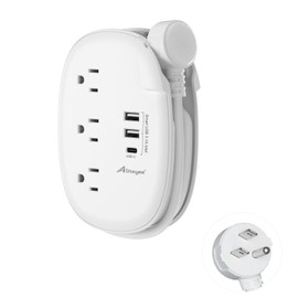 Alitayee USB C Travel Power Strip,Portable Power Strip with 3 Outlets 3 USB Ports Fast Charge, USB Extension Cord with Flat Plug and 4ft Wrapped Around Extension Cord for Cruise Travel Home Office