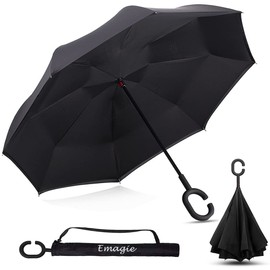 Paraguas Invertido Paraguas de Doble Capa Lluvia Sombrilla Protección UV con Doble Refuerzo Resistente a Vientos y Lluvias Fuertes con Mango Ergonómico Tipo C para Hombre y Mujer(Negro)