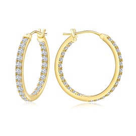 14K Gold Plated Cubic Zirconia Hoop Earrings 25mm Created Diamond Hoops Chunky Gold Hoop Earrings for Women Trendy Jewelry