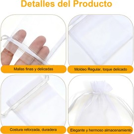 100 Piezas Bolsas De Regalo De Organza Transparente 7x9CM,Mini Bolsa De Regalo Con Cordón,Bolsas De Dulces Para Boda, Fiesta, Cumpleaños, Navidad, Joyería, Día de la Madre, Día del Padre(Blanco)