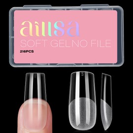 AILLSA Medium Square Nail Tips Soft Gel Full Cover Half Matte Nail Tips Clear Gelly Pre-Shaped Nail Tips Press On False Nail Tips Extension for Home DIY Manicure Salon 216PCS 12 Sizes