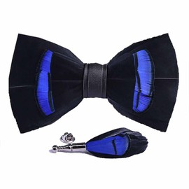 Sadiyamo Feather Bow Tie Feather Necktie Peacock Pre-tied Bow Tie and Brooch Sets with Product Box