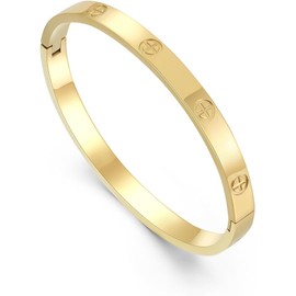 Friendship Bracelet Love Bangle for Women Gold Plated Titanium Steel Cuff Bangle Trendy Simple Jewelry (Golden, One size)
