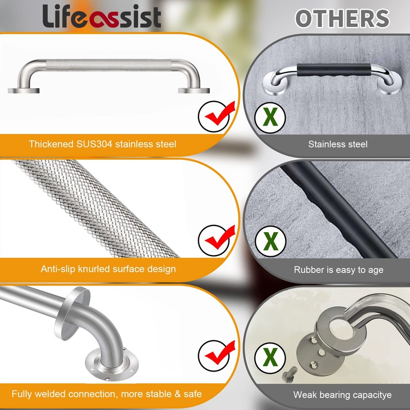 2 Pack Shower Grab Bar with Knurled Anti-Slip Grip 18
